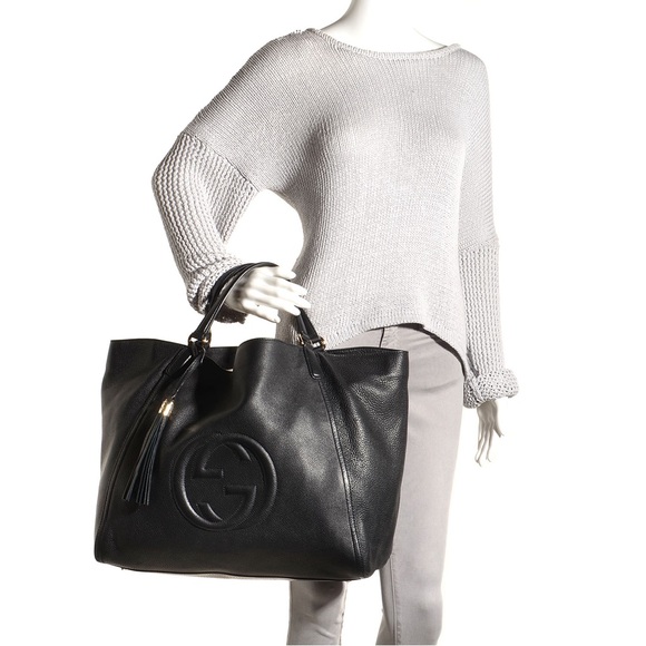 Gucci Handbags - GUCCI **AUTHENTIC** Large Leather Soho Tote Black